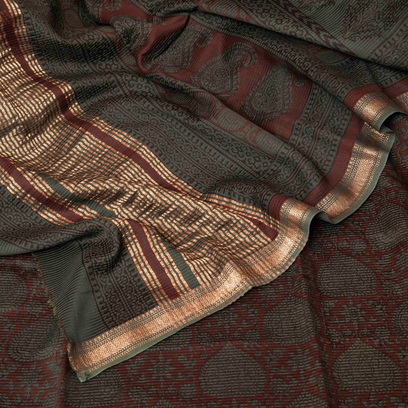 Maheshwari Silk Saree With Bagh Hand Block & Blouse With Bagh Hand Block