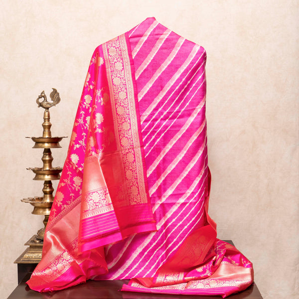 Handloom handwoven Tussar Tie - Dye Leheriya Kurta Fabric & Handloom Handwoven Banarsi Katan Silk Dupatta