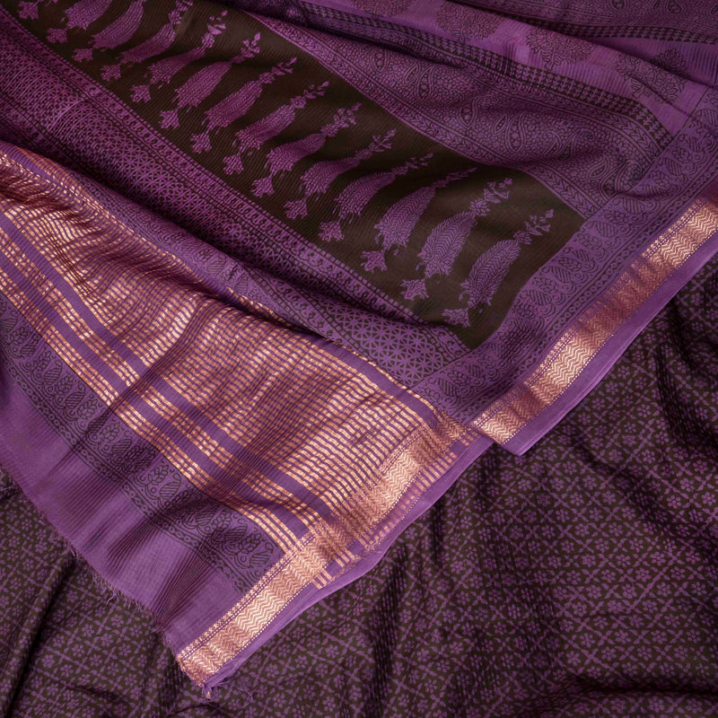 Maheshwari Silk Saree With Bagh Hand Block & Blouse With Bagh Hand Block