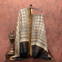 Linen Silk Hand Block Ajrakh Kurta Fabric & Linen Silk Hand Block Ajrakh Dupatta