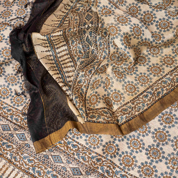 Linen Silk Hand Block Ajrakh Kurta Fabric & Linen Silk Hand Block Ajrakh Dupatta