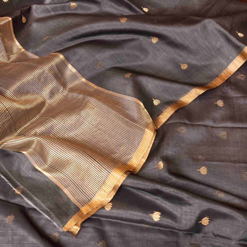 Handloom Chanderi Saree With Lotus Motif & Zari Border