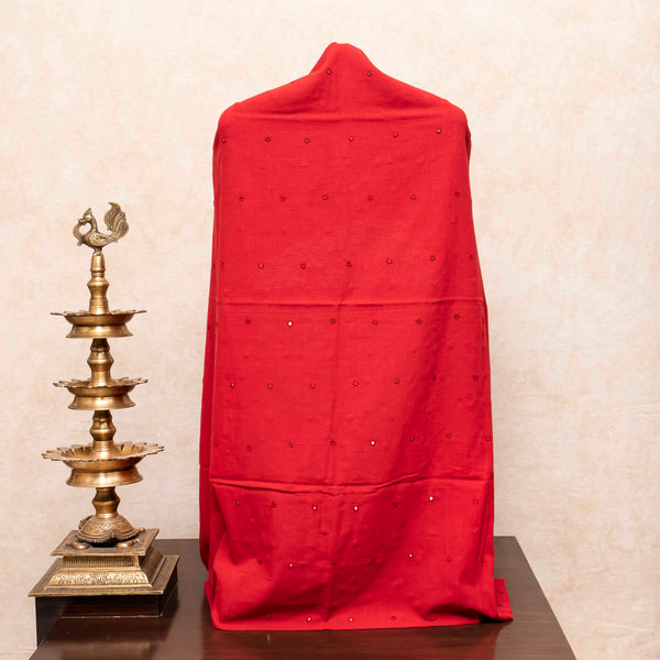 Handloom Kala Cotton Kurta Fabric With Mirror Work & Handloom Cotton Uzbek Ikkat Bottom Fabric