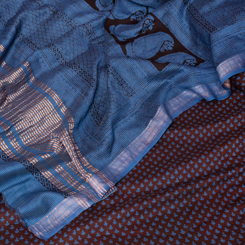 Maheshwari Silk Saree With Bagh Hand Block & Blouse With Bagh Hand Block