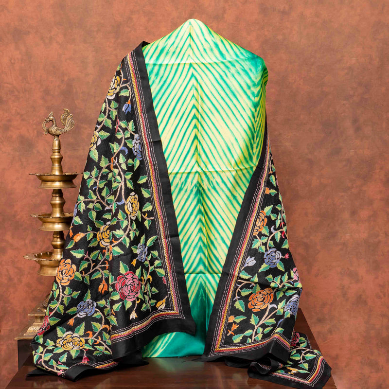 Pure Silk Tie-Dye kurta fabric with Kantha Dupatta