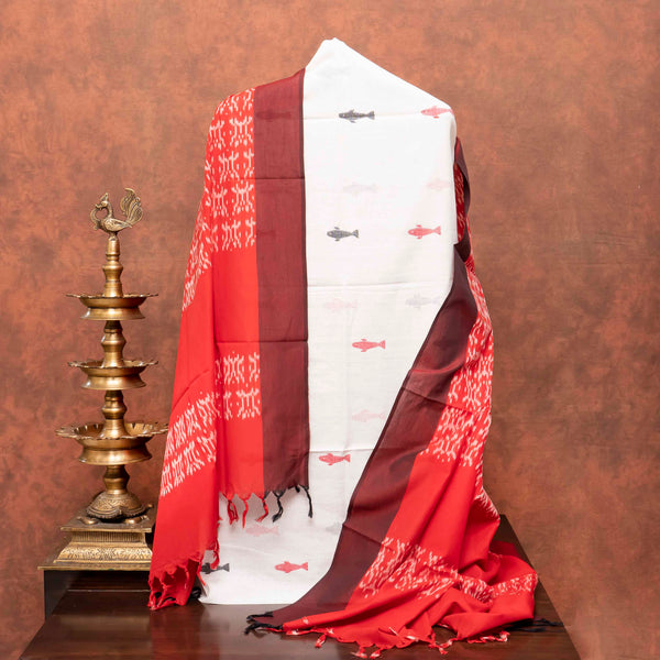 Handloom Cotton Jamdani Kurta Fabric & Handloom Ikkat Dupatta