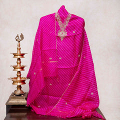 Hand Tie - Dye Kota Silk Kurta Fabric With Zari Hand Embroidery & Zari Hand Embroidery Dupatta