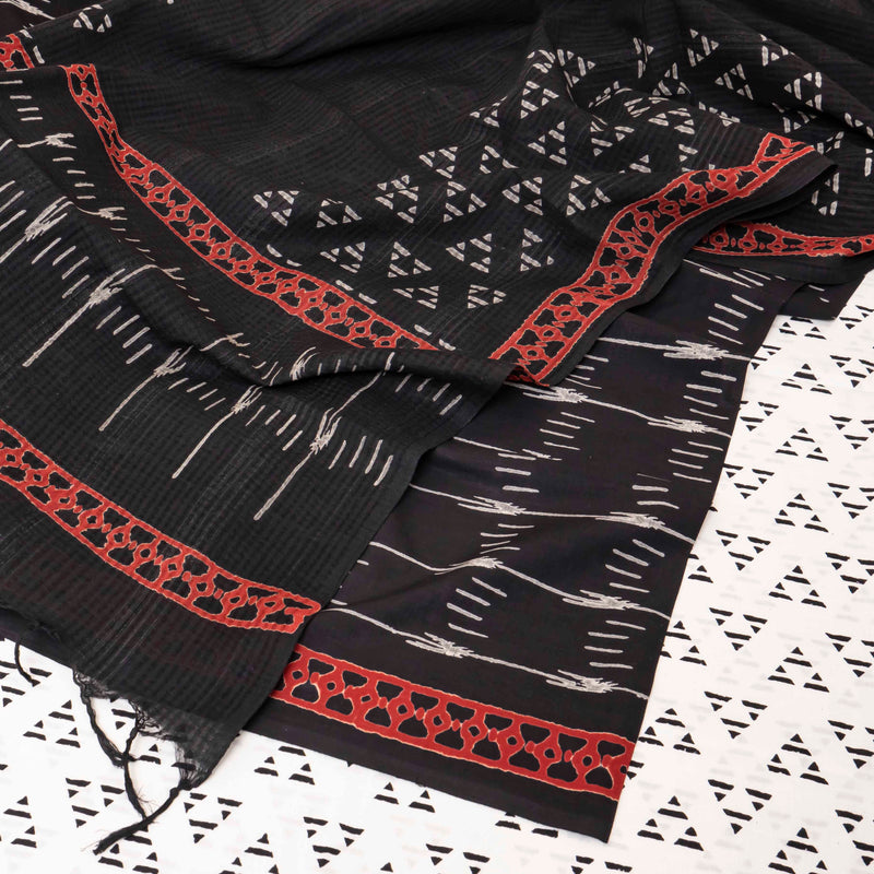 Cotton Hand Block Kurta Fabric, Cotton Hand Block Bottom Fabric & Mangalgiri Cotton Hand Block Dupatta