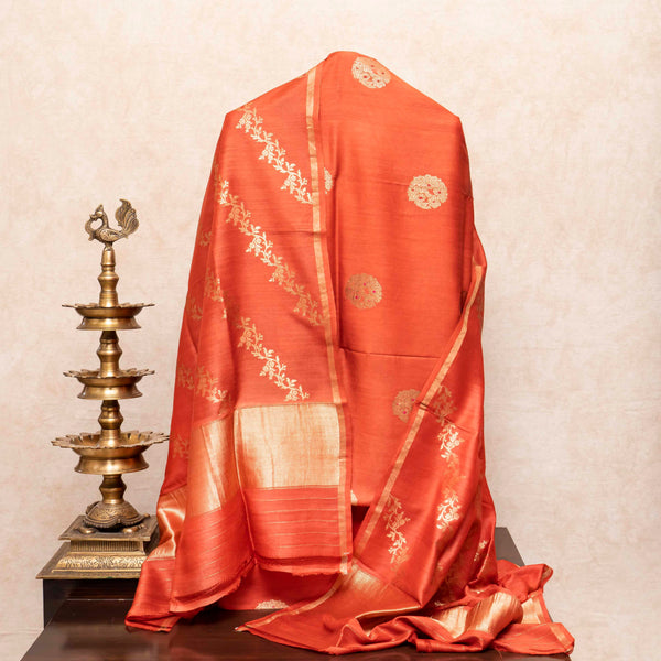 Handloom Muga Silk Kurta, Bottom Fabric With Kadwa Weave & Handloom Muga Silk Dupatta With Kadwa Weave