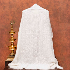 Chikankari Hand Embroidery Mul Chanderi Kurta Fabric & Gaji Silk Bandhanii Dupatta