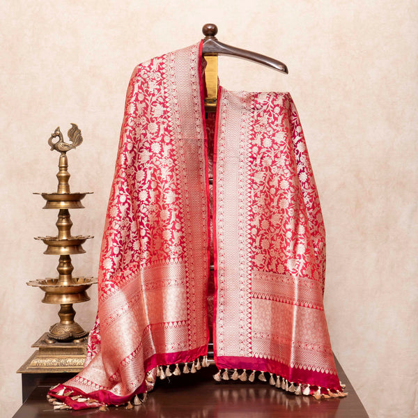 Handloom Katan Silk  Kurta - Bottom Fabric With Kadwa Weave & Handloom Katan Silk Banarsi Shikargah Dupatta