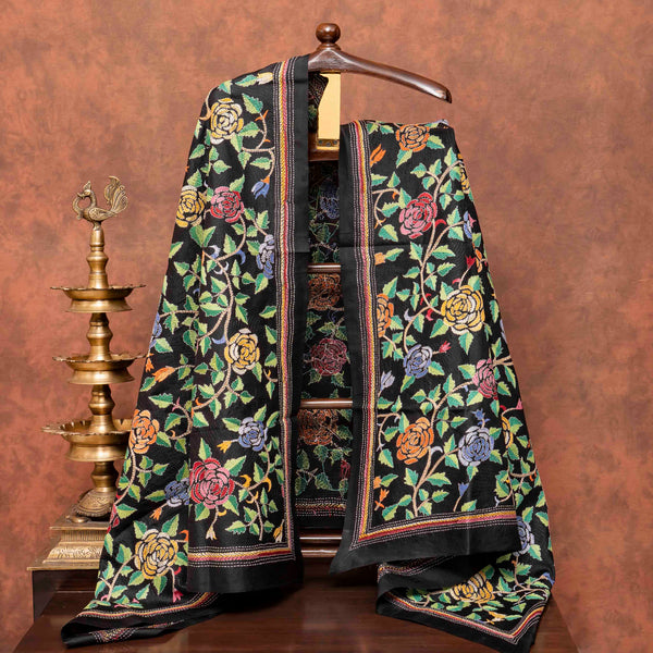 Pure Silk Tie-Dye kurta fabric with Kantha Dupatta