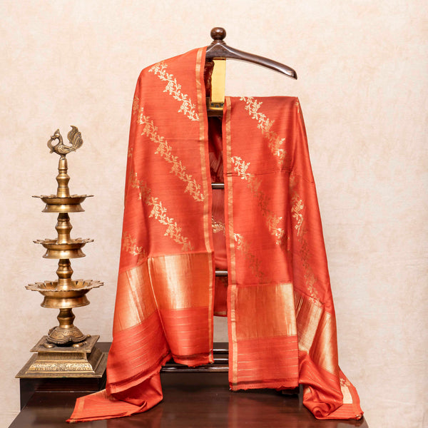 Handloom Muga Silk Kurta, Bottom Fabric With Kadwa Weave & Handloom Muga Silk Dupatta With Kadwa Weave