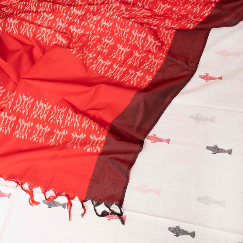 Handloom Cotton Jamdani Kurta Fabric & Handloom Ikkat Dupatta