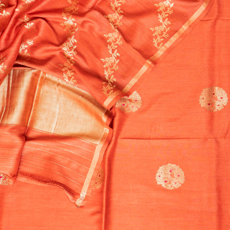 Handloom Muga Silk Kurta, Bottom Fabric With Kadwa Weave & Handloom Muga Silk Dupatta With Kadwa Weave