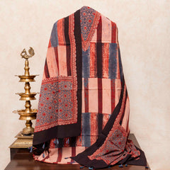 Hand Block Ajrakh Cotton Suit with Mul Cotton Dupatta