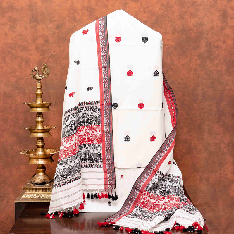 Handloom Cotton Kurta, Bottom Fabric & Handloom Cotton Dupatta