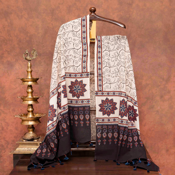 Hand Block Ajrakh Mul Cotton Kurta Fabric & Hand Block Ajrakh Mal Cotton Dupatta