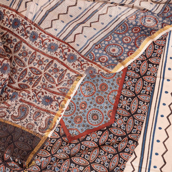 Ajrakh Hand Block Cotton Suit Set with Kota Doria Dupatta