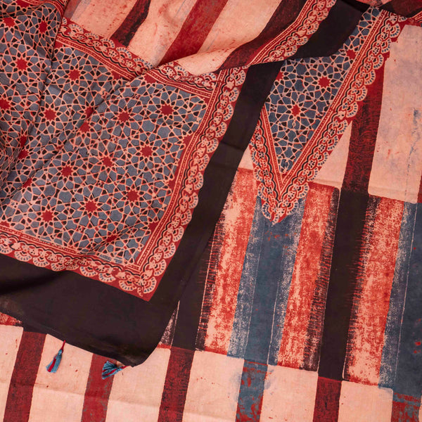 Hand Block Ajrakh Cotton Suit with Mul Cotton Dupatta