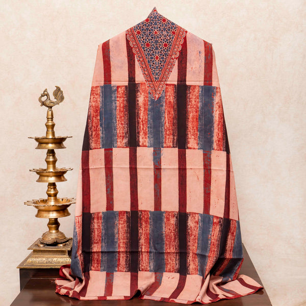 Hand Block Ajrakh Cotton Suit with Mul Cotton Dupatta