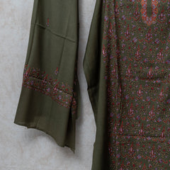 Green Kashmiri Sozni Hand Embroidered Woollen Kurta & Bottom Fabric With Sozni Embroidery Wollen Stole