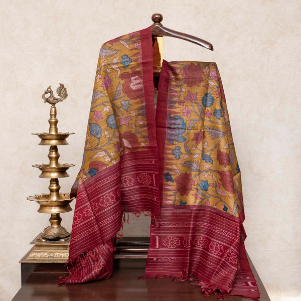 Handloom Tussar Silk Hand Painted Kalam Kari Dupatta