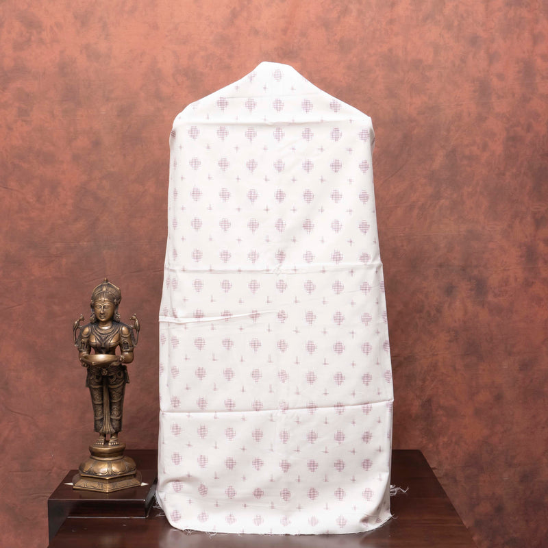 Handloom Cotton Ikkat White Kurta Fabric With Maroon Ikkat Dupatta
