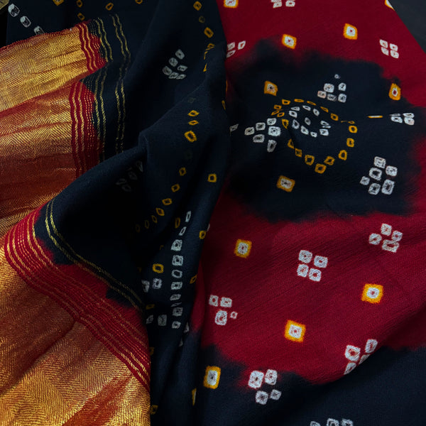 Handwoven Woollen Bandhini Shawl With Zari Border