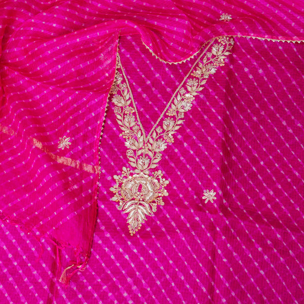 Hand Tie - Dye Kota Silk Kurta Fabric With Zari Hand Embroidery & Zari Hand Embroidery Dupatta
