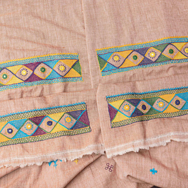 Handloom Khadi Cotton Hand Embroidery Kurta & Bottom Fabric