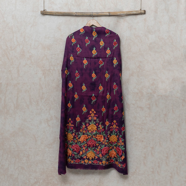 Purple Woollen Kurta And Bottom Fabric With Kashmiri hand embroidery