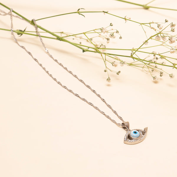 925 Sterling Silver Evil Eye Pendant With Chain With Zircon