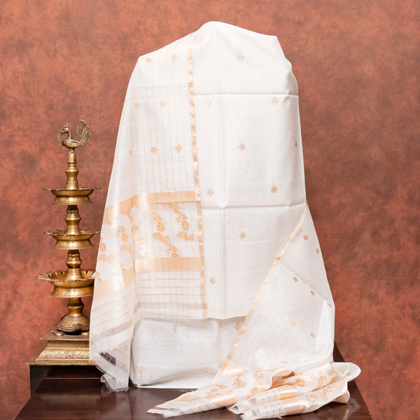 Handloom Chanderi Silk Kurta, Bottom Fabric & Handloom Chanderi Silk Dupatta With Kadwa Weave