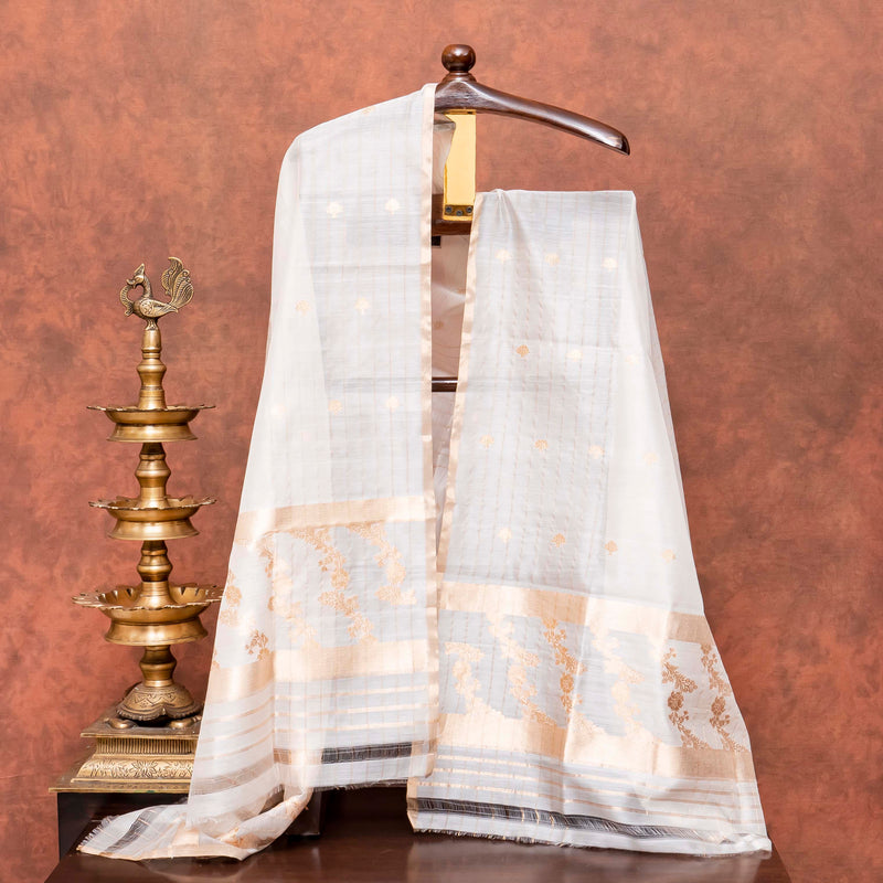 Handloom Chanderi Silk Kurta, Bottom Fabric & Handloom Chanderi Silk Dupatta With Kadwa Weave